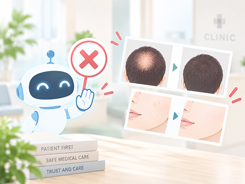 AI画像を治療前後のビフォーアフターとして使用しないことを示すイメージ