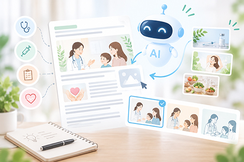 AIでクリニックのブログ記事用アイキャッチ画像を作成するイメージ